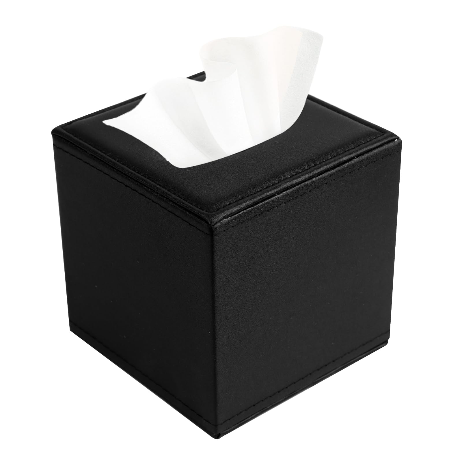 PU Leather Tissue Box Cover with Magnetic Closure,Square Tissue Box Holder with Magnetic Closure at The Bottom，Used for Bathroom Vanity Countertop Night Stands Bedroom Office Desk and Offices-Black