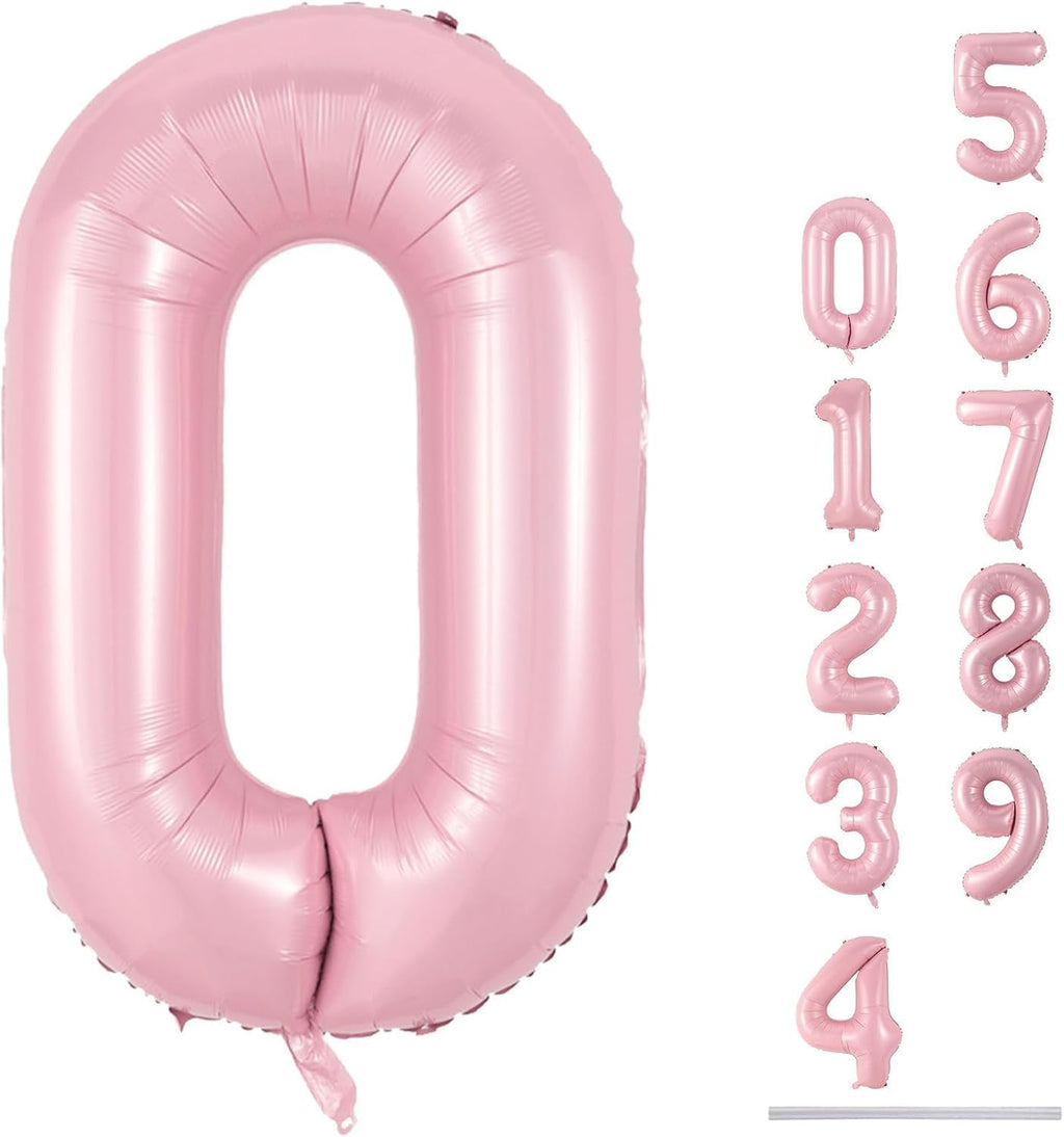 Skiennix 40" Pastel Pink Number 0 Balloon - Large Foil Birthday Decoration for Girls & Women
