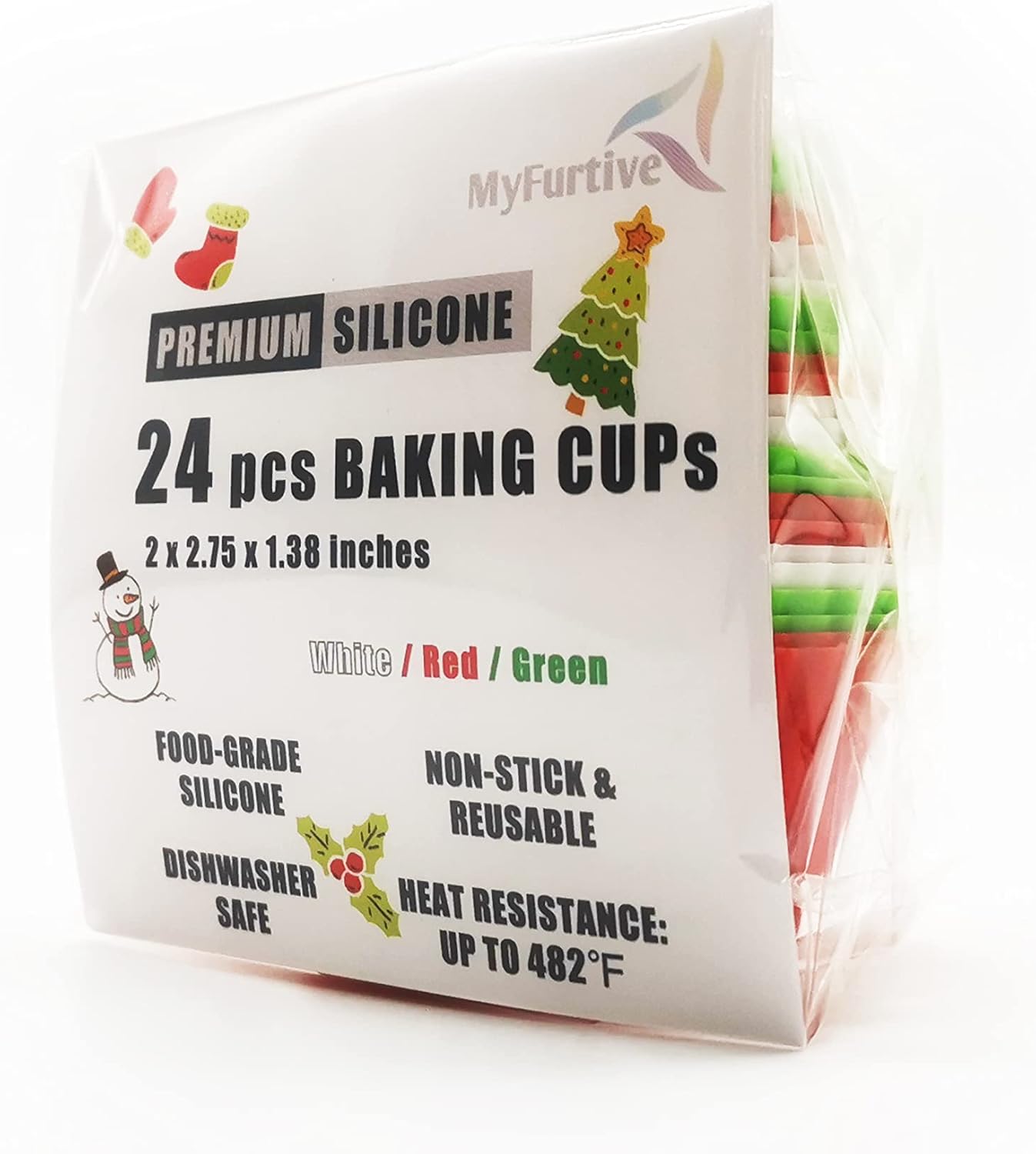 MyFurtive Silicone Cupcake Baking Cups - 24 Reusable Muffin Liners, BPA Free, Dishwasher Safe, Multi-Color