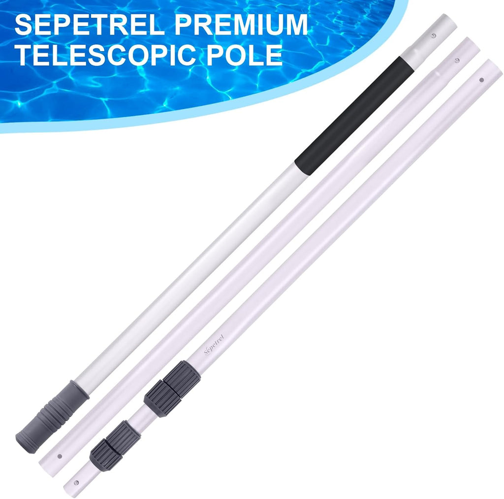 Sepetrel Professional 15-Foot Telescoping Pool Pole - Adjustable with Threaded Tips for Skimmer Net & Brush