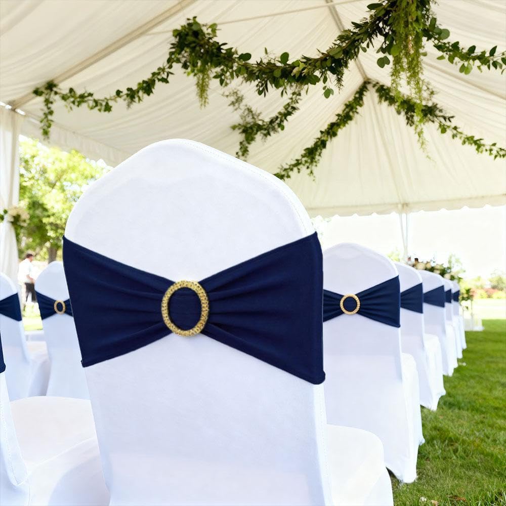 Regine Switzerland 50 Pack Navy Blue Chair Sashes - Elegant Gold Buckle Slider for Banquet Décor
