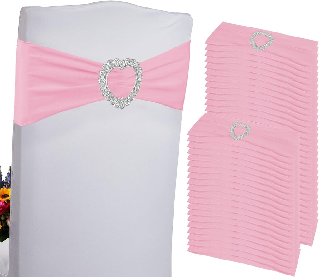 Skiennix Spandex Stretch Chair Sashes - 100PCS Universal Elastic Covers with Buckle Slider | Pink for Weddings & Events