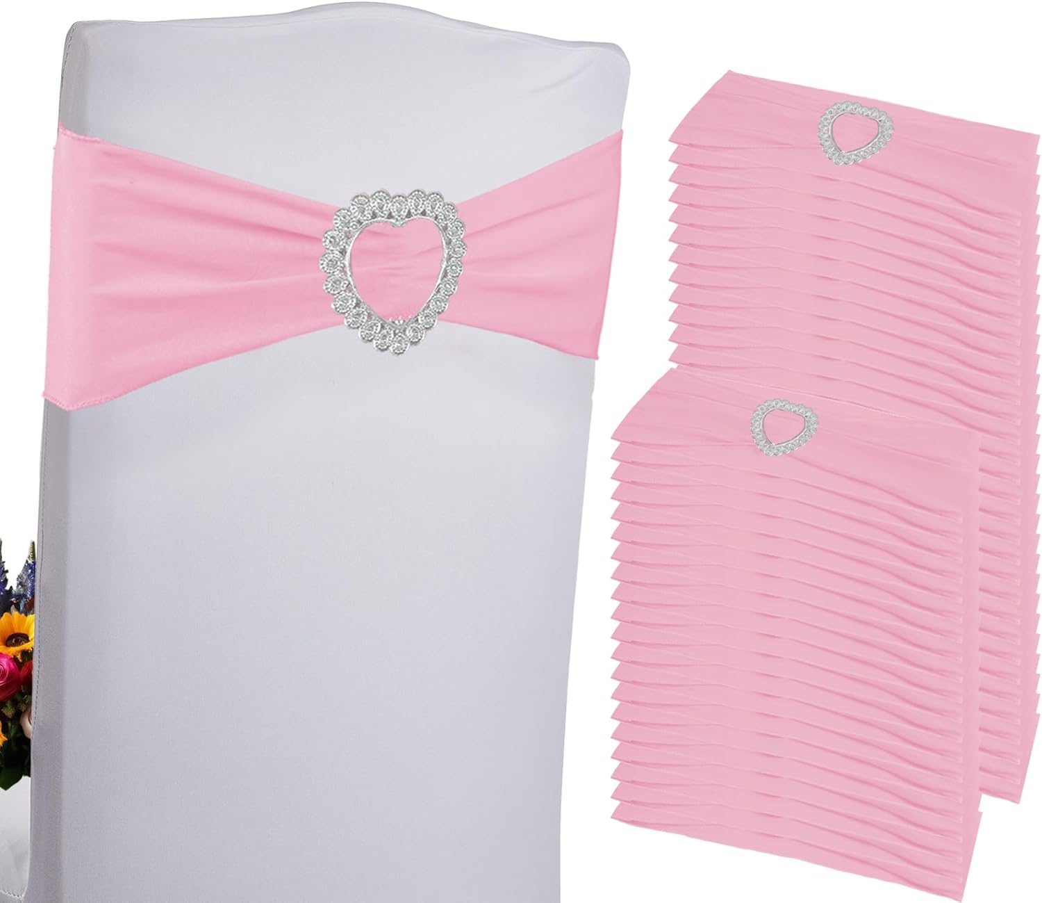 Skiennix Spandex Stretch Chair Sashes - 100PCS Universal Elastic Covers with Buckle Slider | Pink for Weddings & Events