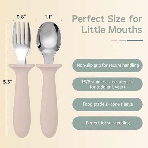 Eascrozn Toddler Forks and Spoons Set - 6 Pack Kids Silverware with Silicone Handles | BPA-Free, Dishwasher Safe