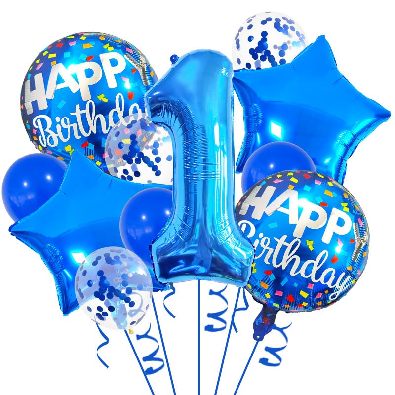1st Birthday Balloon Decoration Set - Blue Number 1 Foil Balloon Kit