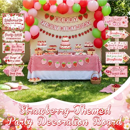 20 Pcs Strawberry Birthday Party Signs - 1st Birthday Decor