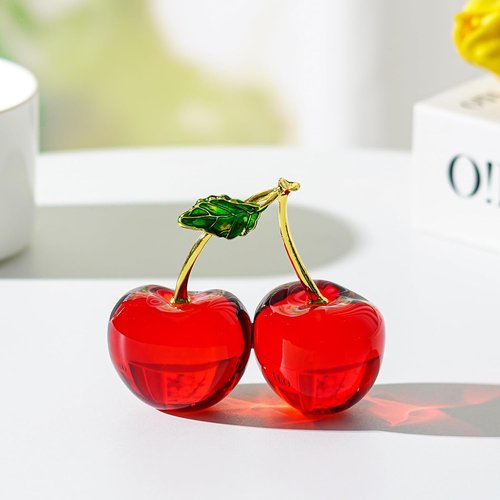 Crystal Cherry Decor - Elegant Glass Fruit Accent for Kitchen & Living Room - Red Collectible