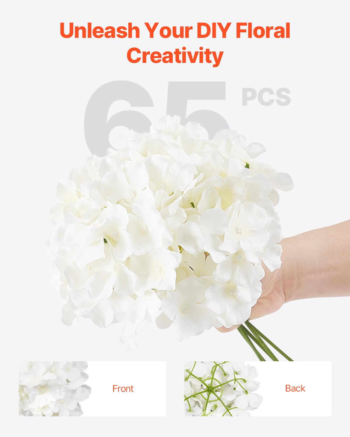 VEVOR Artificial Flowers, 205 pcs Real Looking White Silk Fake Hydrangea Bulk, White Faux Bridal Shower with Stems for DIY Wedding Bouquets, Home Centerpieces Arrangements, Party Tables Decorations
