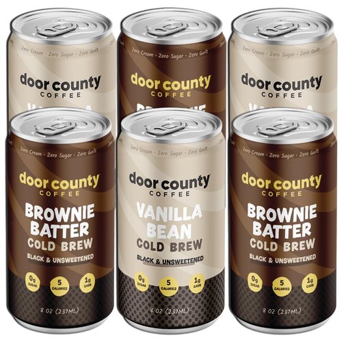 Door County Coffee Canned Cold Brew Variety Pack - 8oz | Bold & Rich Flavor, 145mg Caffeine, 6 Pack