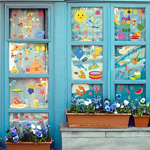 Hianjoo 104-Piece Summer Window Clings - Hawaiian Decals Set