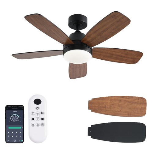 GJeg Ceiling Fans with Lights, 42 Inch Low Profile Ceiling Fan with Lights and Remote Control, LED Dimmable DC Reversible, 8 Speed, Noiseless, Modern Brown Ceiling Fan for Bedroom, Indoor/Outdoor Use