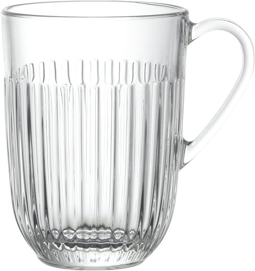 La Rochere Quessant Coffee Mugs Set of 6 – French Pressed Glass Mugs with Handles & Vertical Ribbed Design – Contemporary, Coastal-Inspired Glassware for Coffee, Tea & Everyday Entertaining (13 oz)