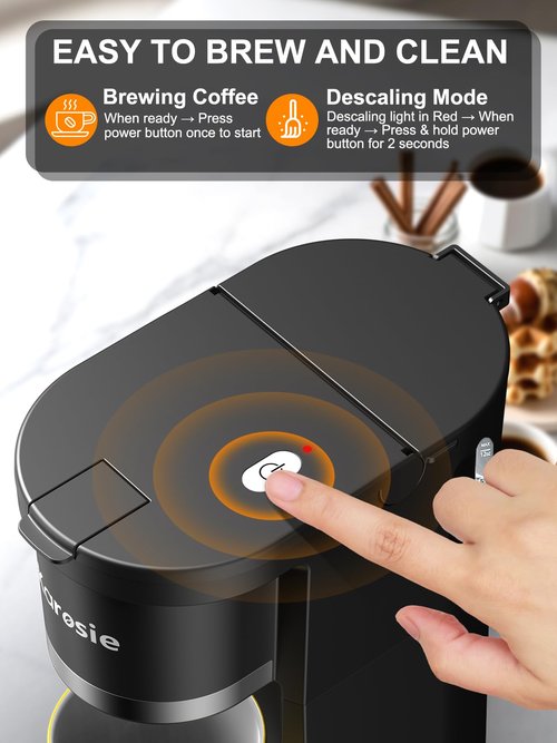 Karosie Small Single Serve Coffee Maker, Fast Brew for K-Cup & Ground Coffee, 6-12 Oz Brew Sizes, One-Button Single Cup Coffee Maker, Coffee Machine with Descaling Reminder