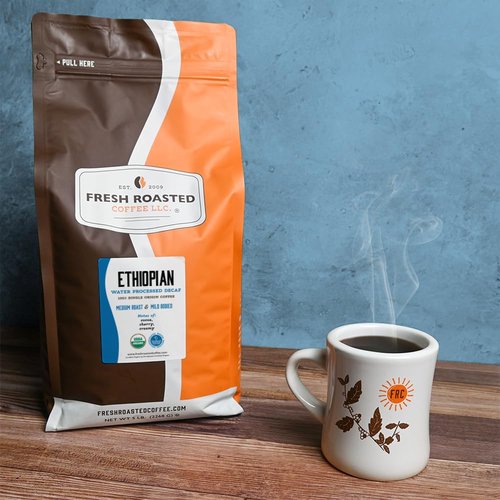 Fresh Roasted Coffee, Organic Ethiopian Sidamo Water-Processed Decaf | USDA, 100% Single Origin, Kosher | Medium Roast 5 lb (80 oz) Whole Bean