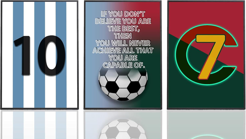 Pormipone Football Wall Art - 3 Pcs Soccer Canvas Posters for Boys' Room | 12x18 in Inspirational Decor