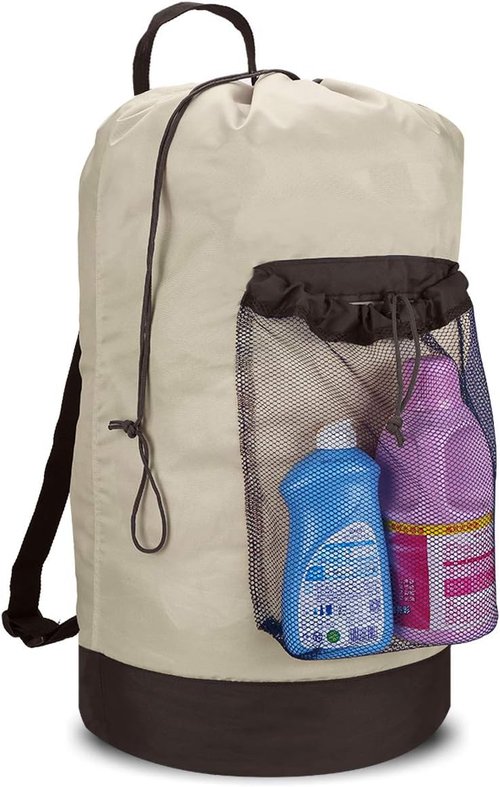 Dalykate Laundry Backpack - 115L Large Hamper with Shoulder Straps & Drawstring Closure | Khaki