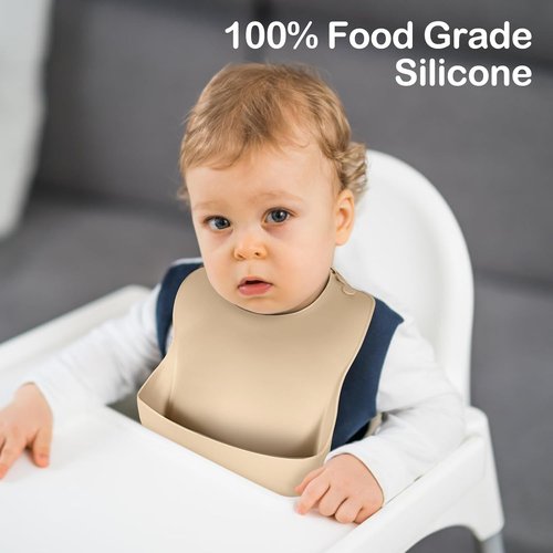 Eascrozn Silicone Bibs - Set of 3 BPA-Free, Soft & Adjustable Waterproof Feeding Bibs for Babies