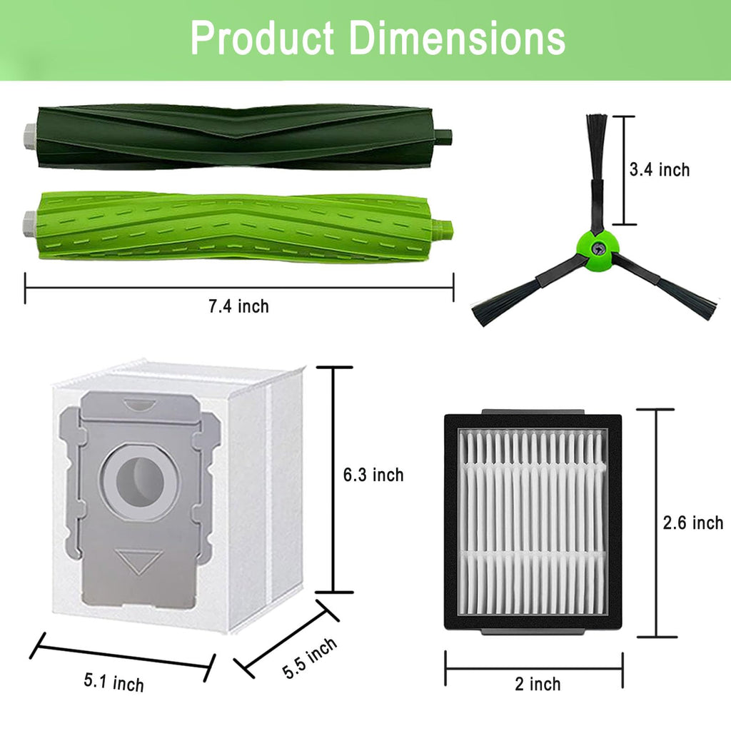 Replacement Parts for iRobot Roomba E5 E6 E7 i2 i3 i3+i4 i4+ i5 i5+ i6 i6+ i7 i7+ i8 i8+/Plus i1 E i j Series Robot Vacuum,2 sets of multi-surface roller brushes 6 Vacuum bags 6 filters 6 side brushes