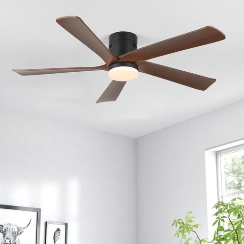 GreeLustr Low Profile Ceiling Fan with Light, 52-Inch Dimmable Fans for Dining Room Indoor Outdoor, Modern Industrial Ceiling Fans with Remote Control Flush Mount 3 Wood Grain Blades 6 Speeds Timer