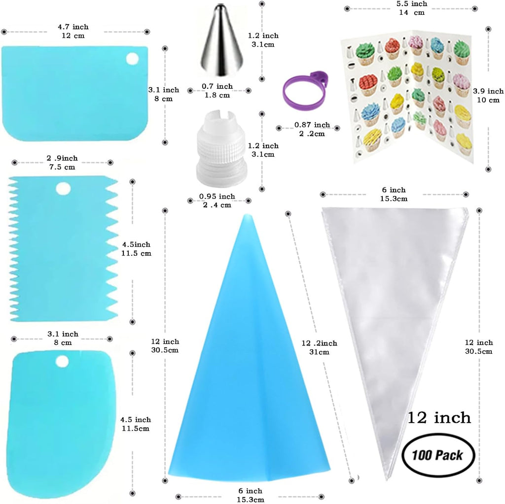 Skiennix Piping Bags and Tips Set - 100PCS Disposable 12-Inch Pastry Bags for Cake Decorating & Frosting