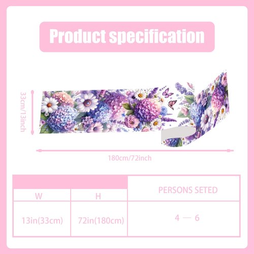 Hydrangea Flowers Spring Table Runner 13x72 Inch Spring Summer Easter Decorations and Supplies for Home Kitchen Dining Room Table Decor