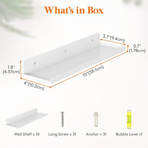 Lifewit 15" Acrylic Floating Shelves - Stylish Wall Organizer for Perfume, Makeup & Decor | White, 10 Pack