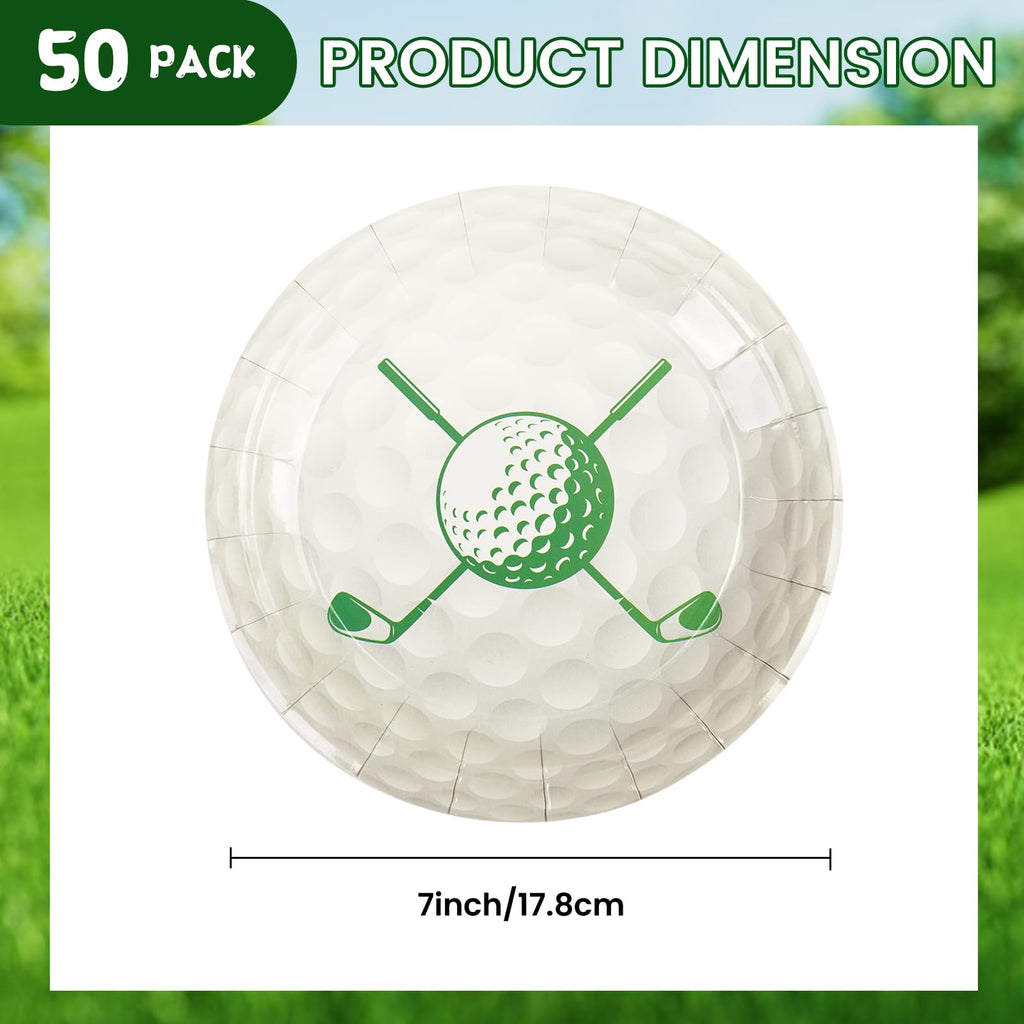 PUEVENYI 50PCS Golf Party Paper Plates - 7Inch Round Dessert Plates for Cake Fruit Salad Pizza Disposable Sport Themed Decoration Supplies for Golf Fan Sports Event, Birthday Party