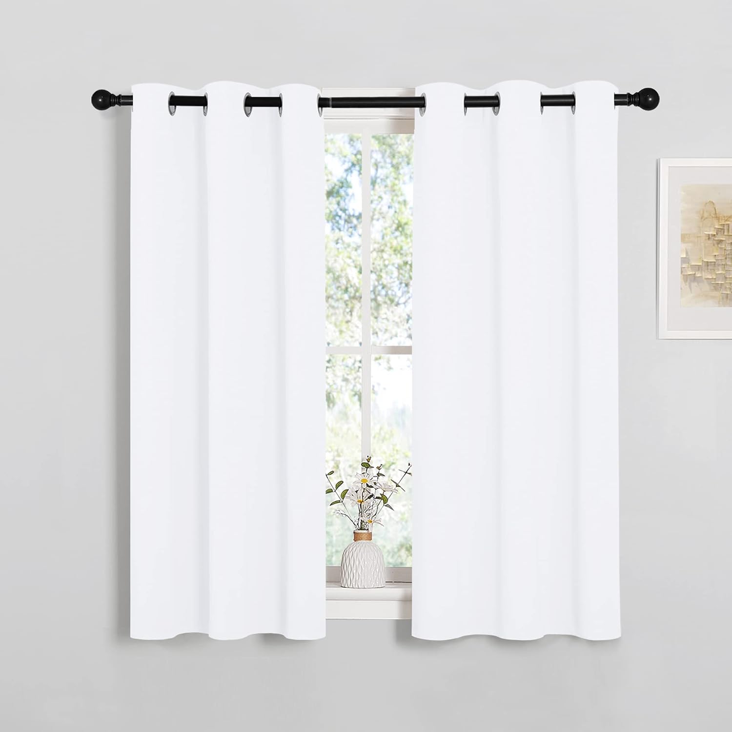 NICETOWN Draperies Curtains - 50% Sunlight Blocking Grommet Top Panels for Small Windows | White (2 Panels, 34" x 45")