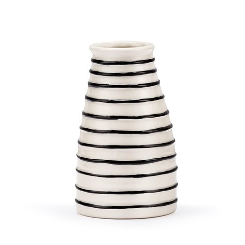 DEMDACO Black Stripe Yellow House with Heart 3 x 5 Stoneware Mini Decorative Vase