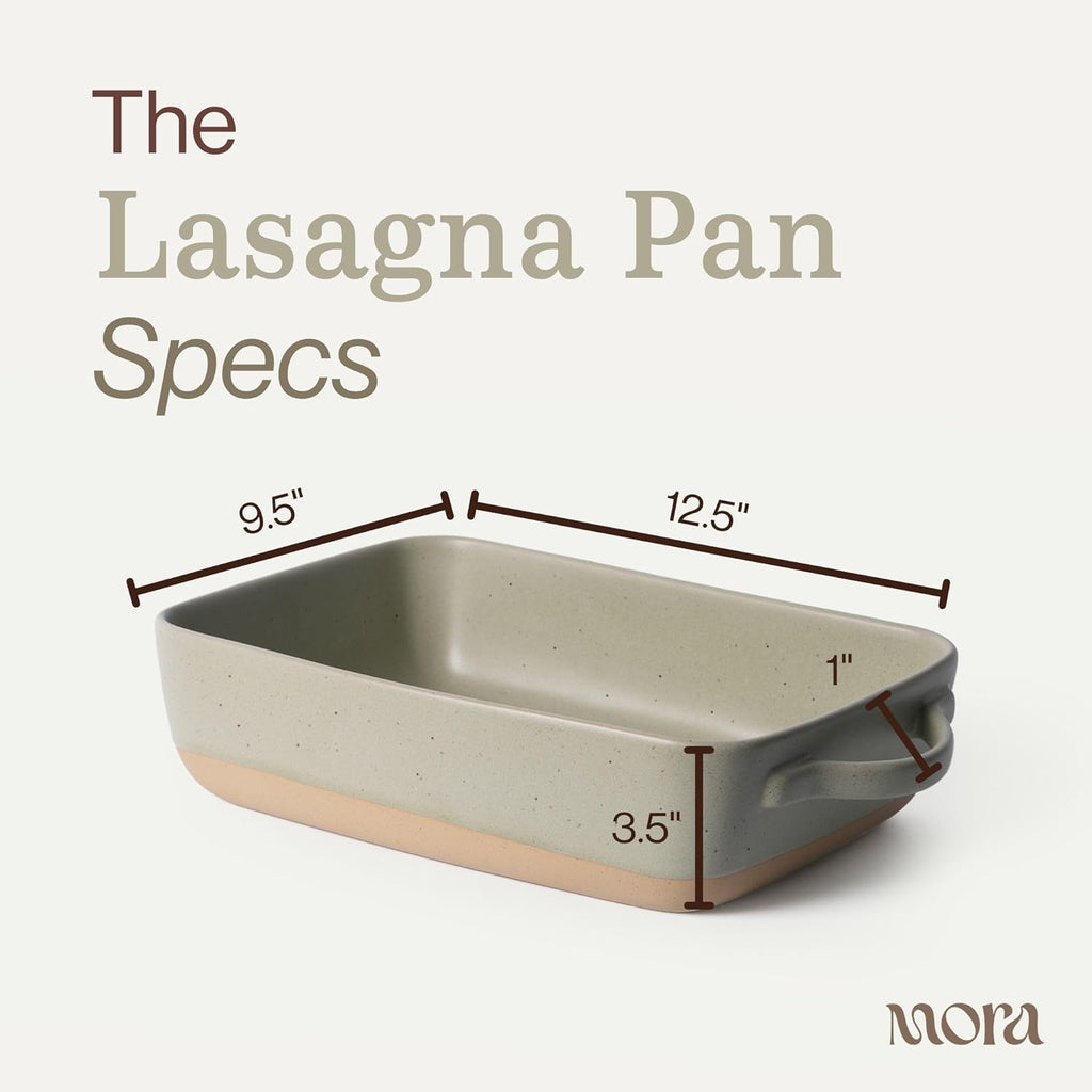 Mora Ceramic Baking Dish - Extra Deep 9x13 in Casserole Pan with Handles | Versatile Porcelain Bakeware in Thyme