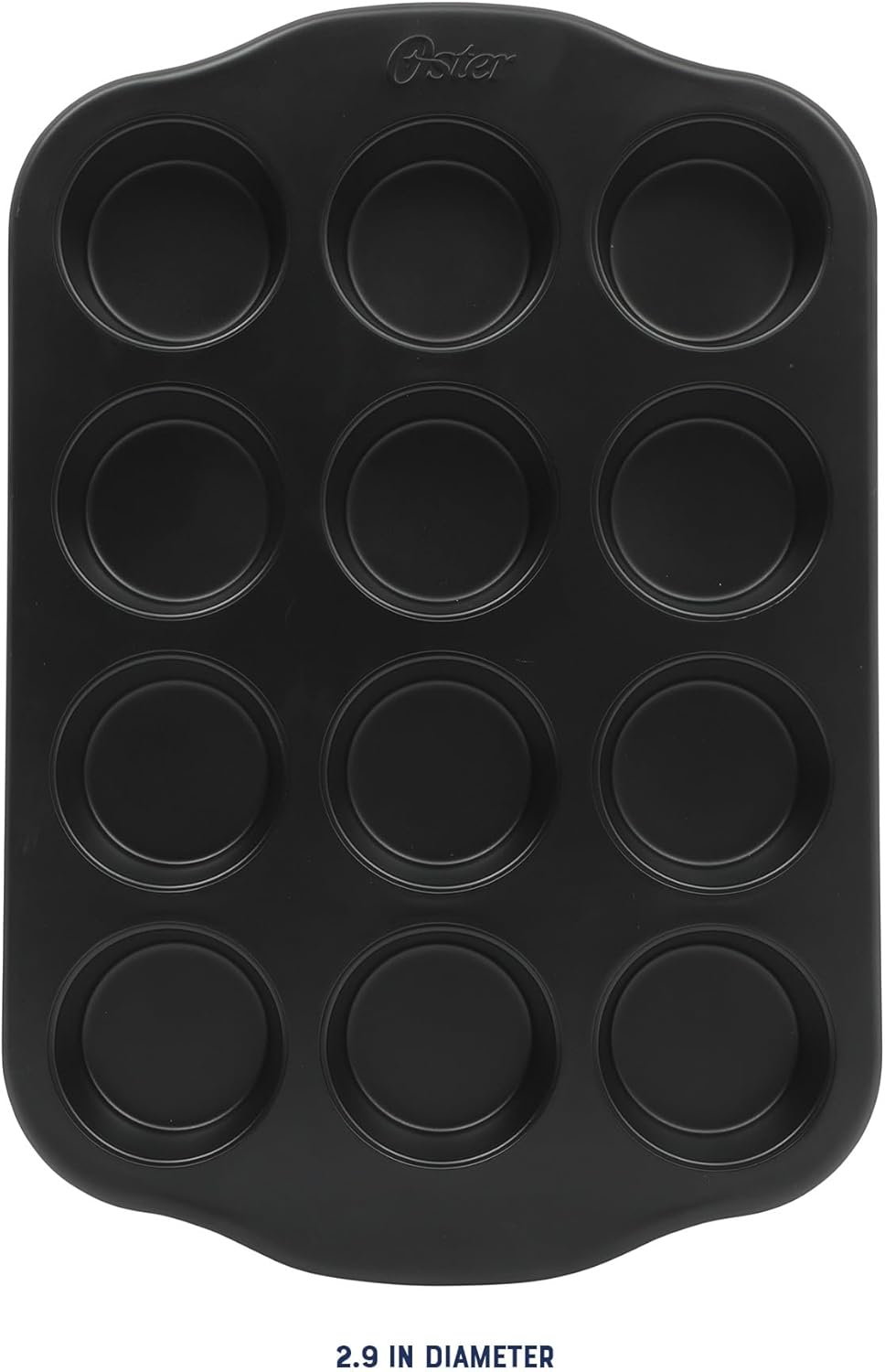 Oster Teston 12-Cup Muffin Pan - Nonstick Carbon Steel Bakeware | PFAS-Free, Easy Release, Matte Black