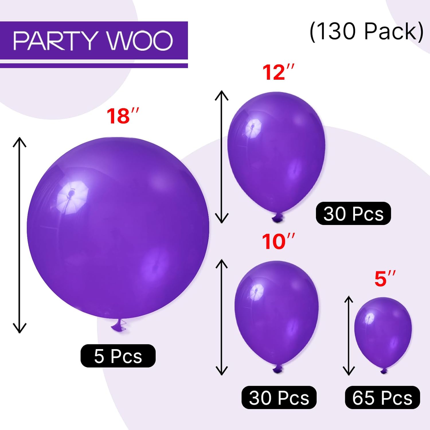 PartyWoo Dark Purple Balloons - 130-Piece Royal Purple Balloon Arch Kit | Various Sizes for Celebrations