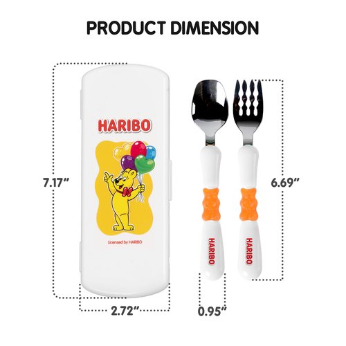 HARIBO Goldbear Spoon and Fork Set - Kids & Toddlers Stainless Steel Flatware with HARIBO Goldbear Figure Handle, Kids Eating Utensils for 4 years + Child, BPA Free Silverware for Kids (Yellow)