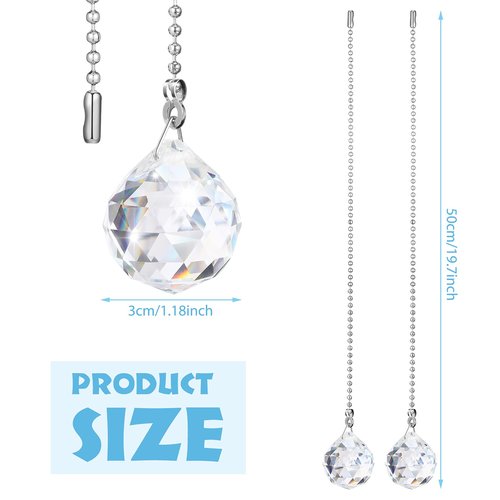 Patelai 4 Pcs Fan Pull Chain Extension Decorative Ornaments Clear Crystal Ceiling Fan Light Chain Extension Crystal Connector Ornaments with 50 cm Length for Light(Circularity)