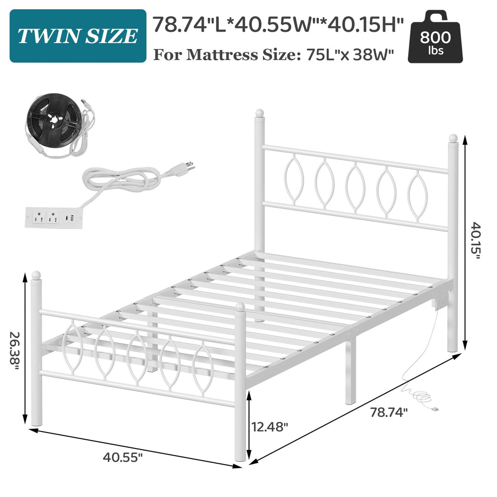 Samurbex Full Size Bed Frame with Headboard,Black Metal Platform Bed Frame Full Size with Charging Station & LED Lights,12-Inch Under Bed Storage,No Box Spring Needed,Noise Free,Easy to Assemble