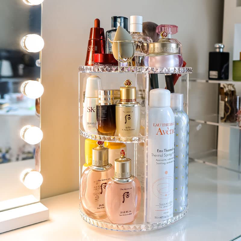 360-Degree Rotating Makeup Organizer with Adjustable Layers