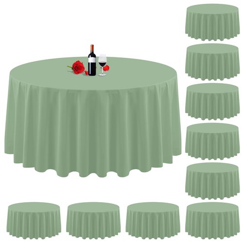 10 Pack Sage Green Tablecloth 90 Inch Round Tablecloth Sage Round Tablecloth Washable Polyester Fabric Bulk Linen Tablecloths Round Table Cover Table Cloths for Parties Wedding Banquet Buffet Dinning