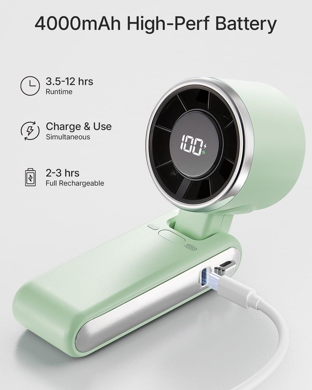 Skiennix Portable Handheld Turbo Fan - 5-Speed Rechargeable Mini Fan for Travel | Green Color