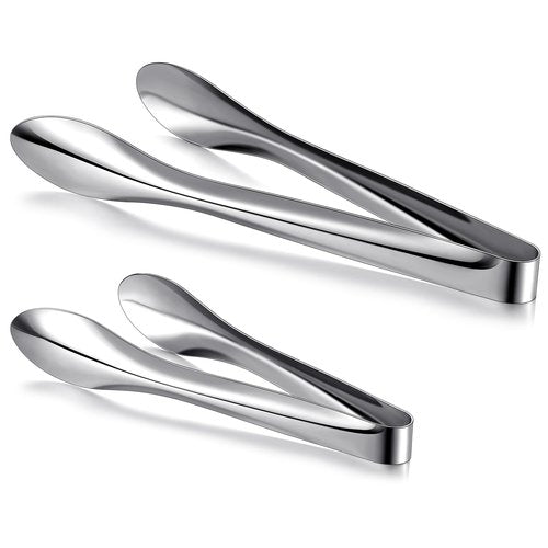 Yiyiring 2 Pack 9 Inch and 12 Inch Serving Food Tongs Silver Buffet Stainless Steel Tongs Polished Heavy Duty Kitchen Tableware Set for Cooking Salad Party Picking up Ice Appetizers and More