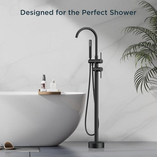 FORIOUS Freestanding Tub Faucet - High Flow Brass Bathtub Filler with Handheld Shower | Matte Black