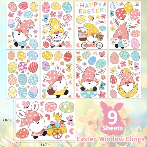 LeeLoon 124 PCS Easter Window Clings Double-Sided Spring Glass Stickers