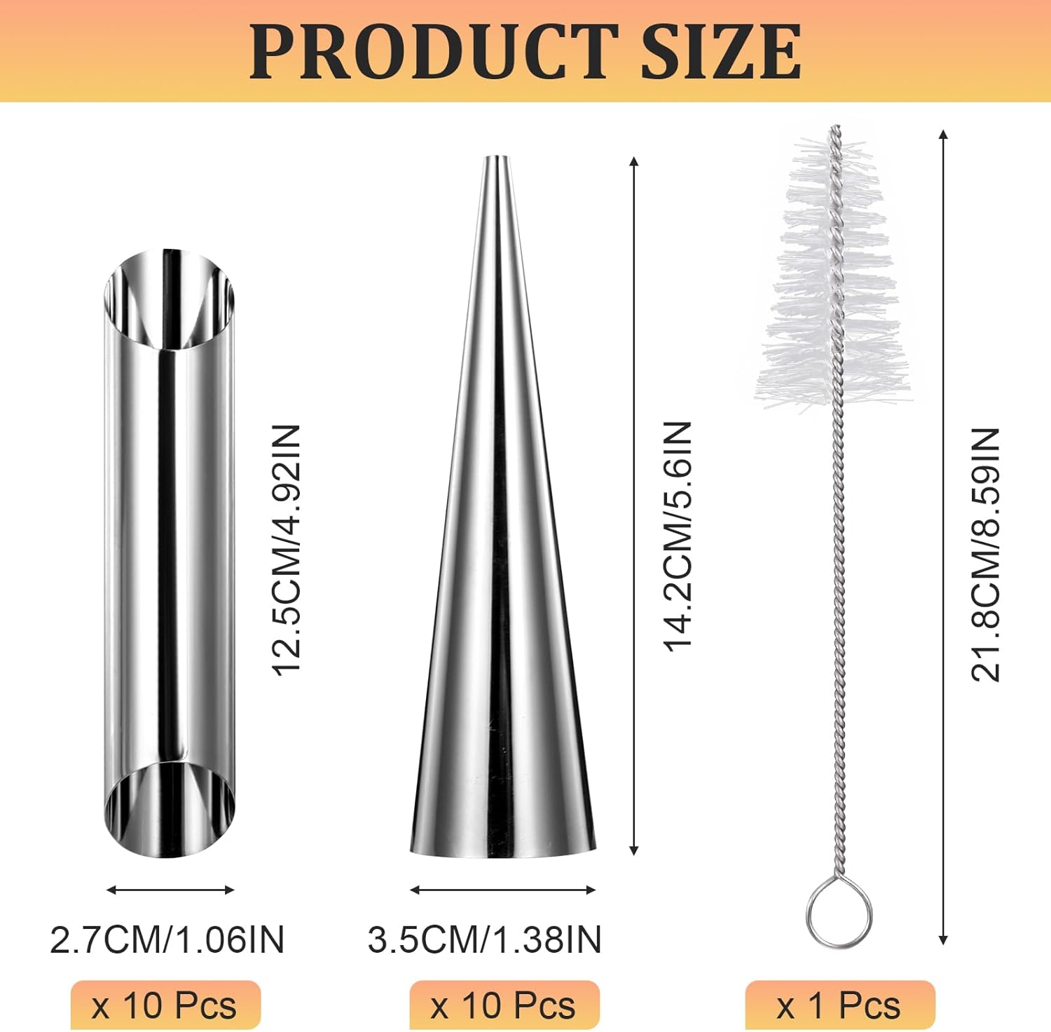 Skiennix 21-Piece Cream Horn Mold Kit - Non-Stick Stainless Steel Baking Tools with Cleaning Brush