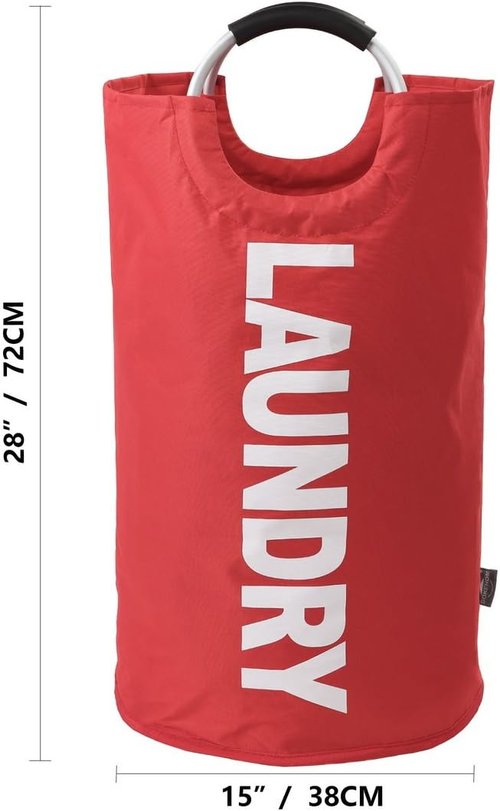 DOKEHOM Large 82L Laundry Basket - Collapsible Freestanding Hamper in Red for Easy Storage
