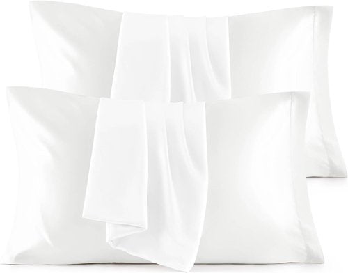 Bedsure Satin Pillowcase Set of 4 - Pure White Silky Pillow Covers for Hair & Skin | 20x26 Inches with Envelope Closure