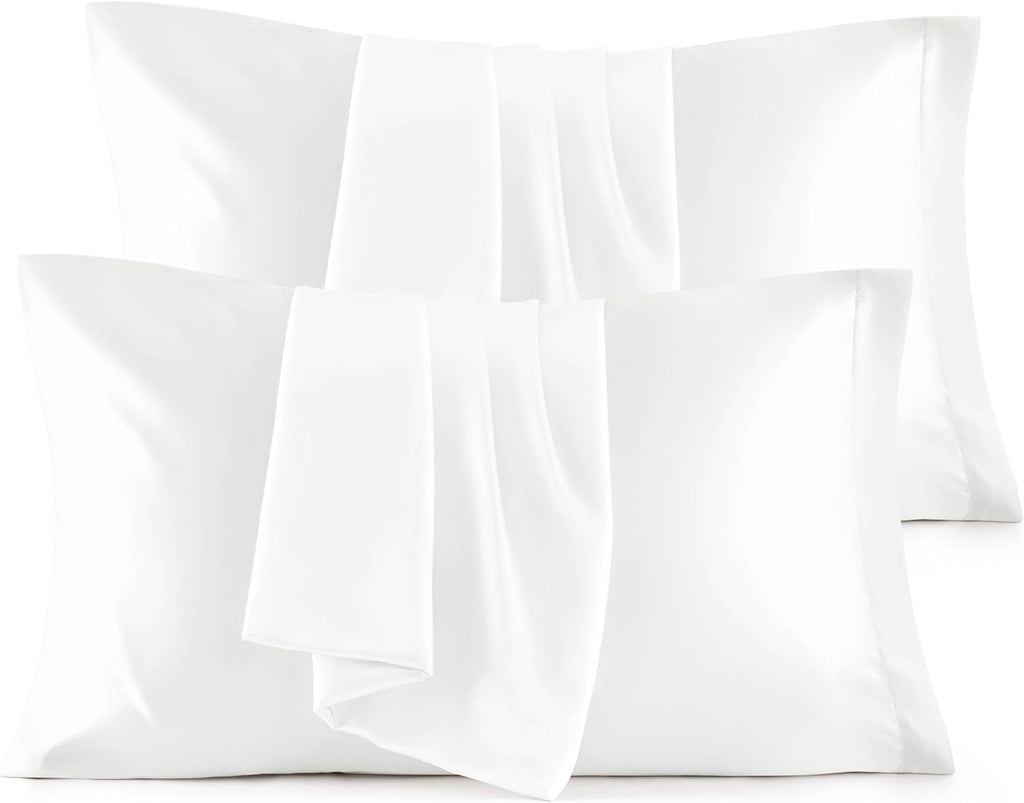 Bedsure King Size Satin Pillowcase Set - Pure White 20x36 Inch Covers for Hair & Skin Care | Gift for All