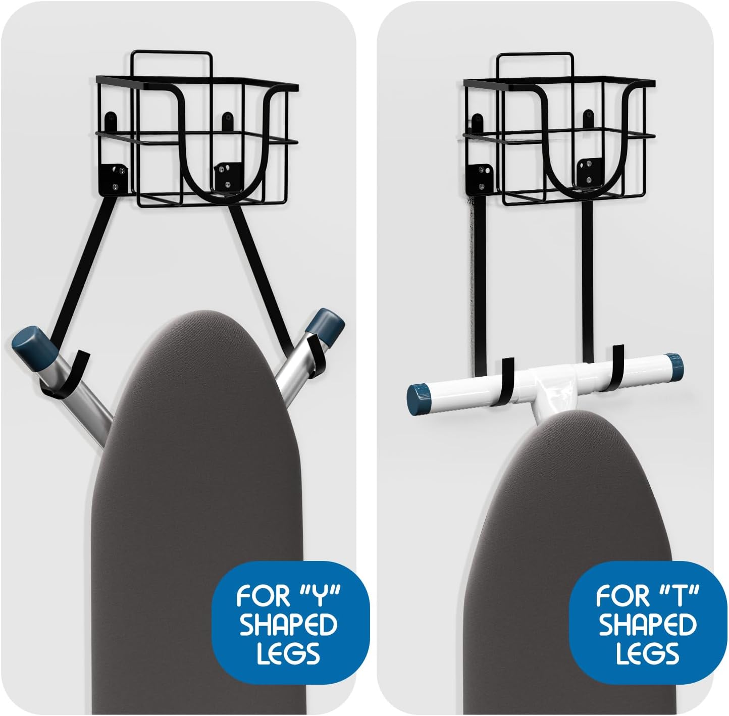 T&V Shaped Ironing Board Holder - Wall Mount & Over The Door Hanger | Heat Reflective & Stain Resistant Cover Set