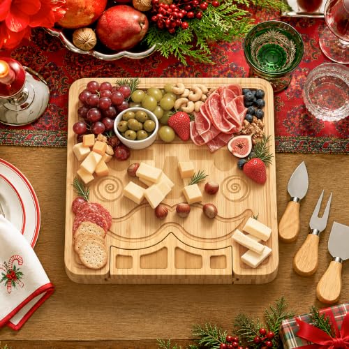 Christmas Nutcracker Charcuterie Board Gift Set with Utensils - Bamboo, 13x13 Inches