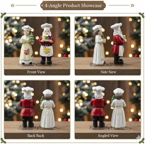 iStatue Chef Santa & Mrs. Claus Figurines Set | Hand-Painted 5'' Resin Holiday Decor for Kitchen & Gifting - Festive Collectibles