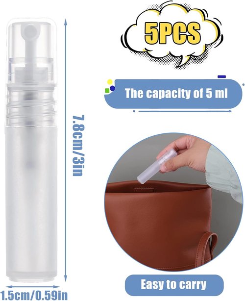 KINBOM Refillable Perfume Atomizers - Travel-Sized Plastic Spray Bottles (5ml) for Hair, Face & Plants