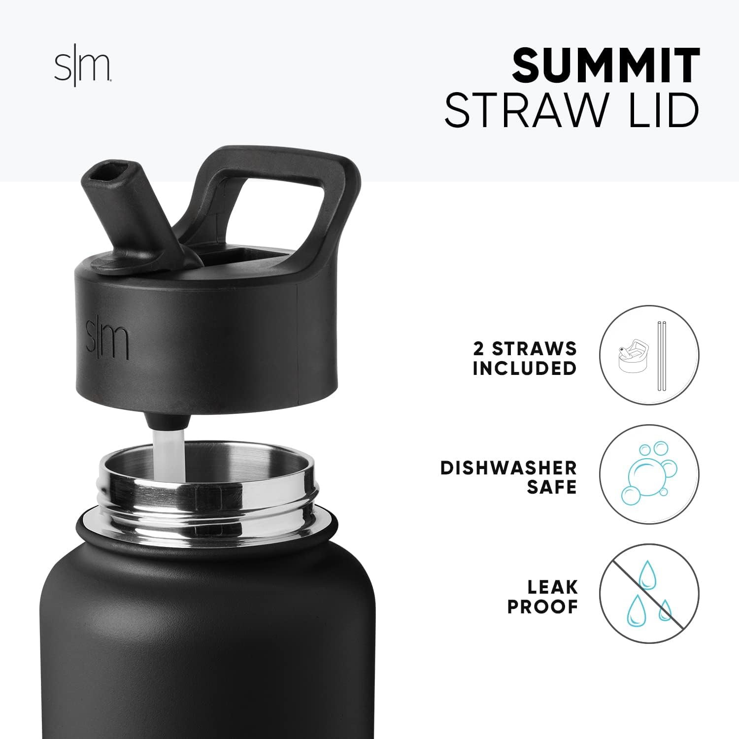 Simple Modern Water Bottle - Vacuum Insulated Stainless Steel Flask | 22oz, Midnight Black - Reusable & Leak Proof